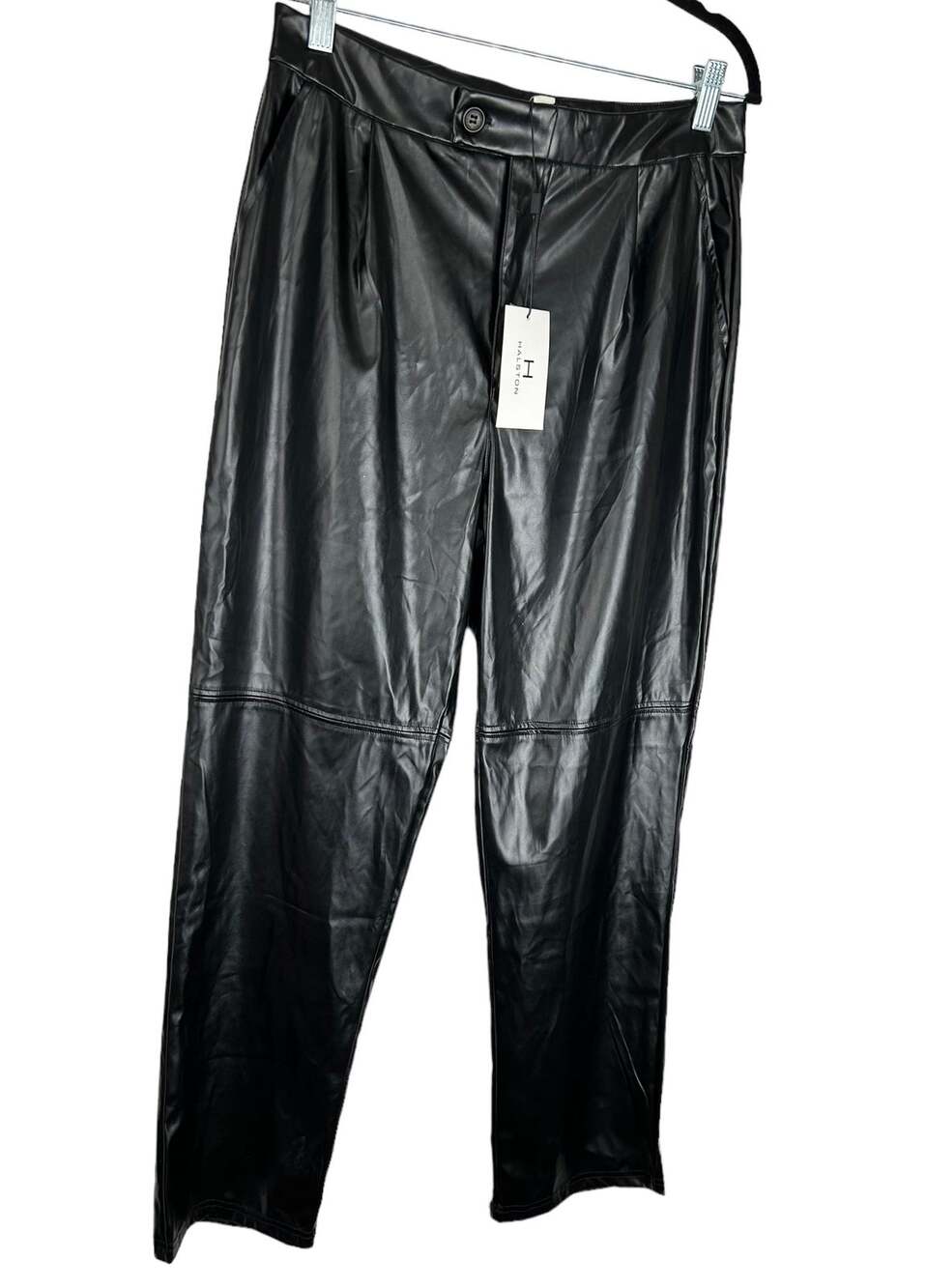 NEW NWT Halston Ankle Length Straight Leg Vegan Leather Black Pants Size S